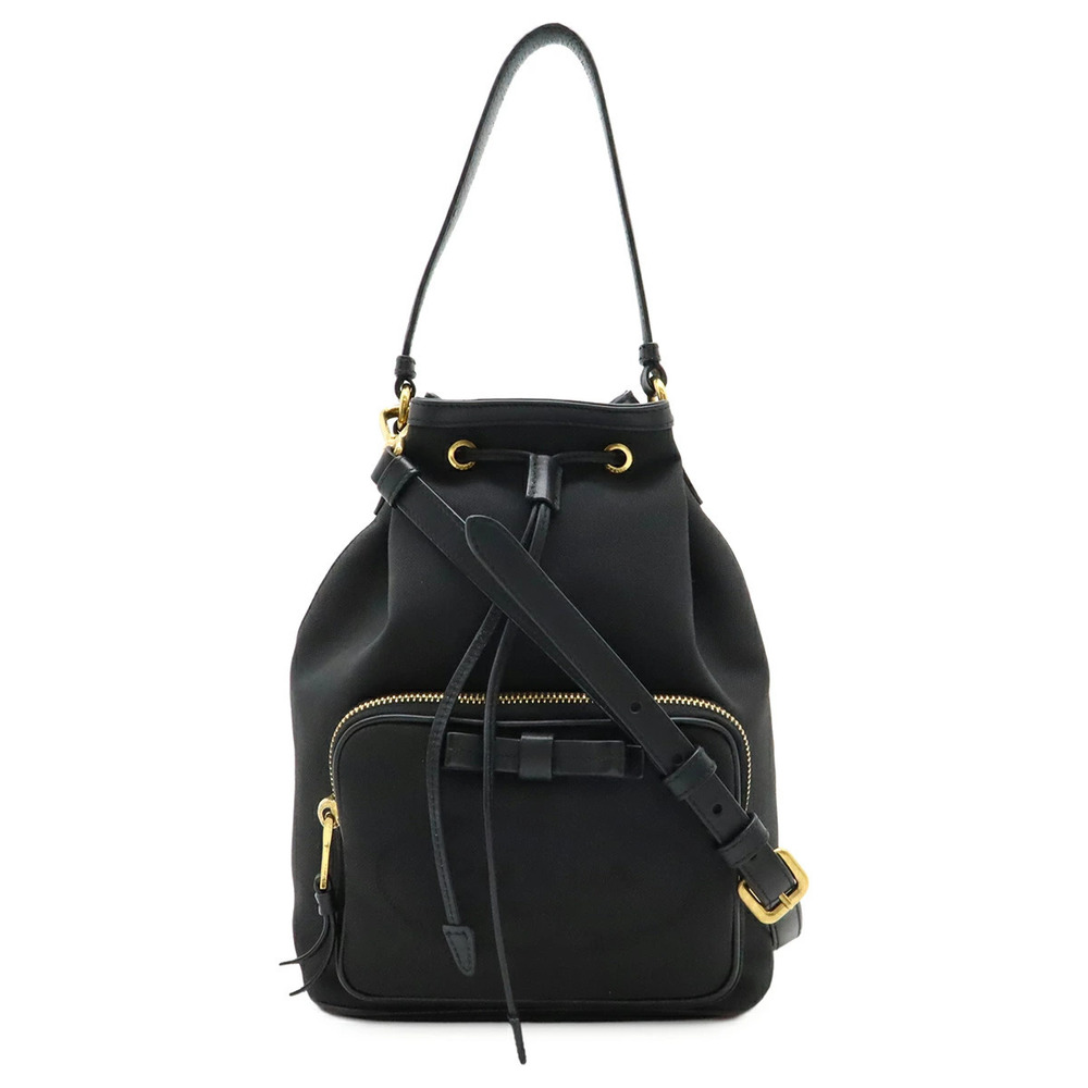 Prada jacquard handbag bucket bag drawstring shoulder canvas NERO black